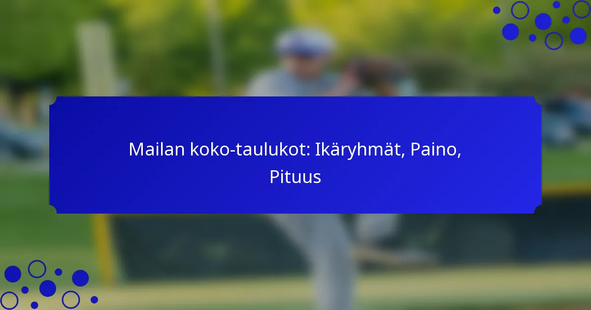 Mailan koko-taulukot: Ikäryhmät, Paino, Pituus